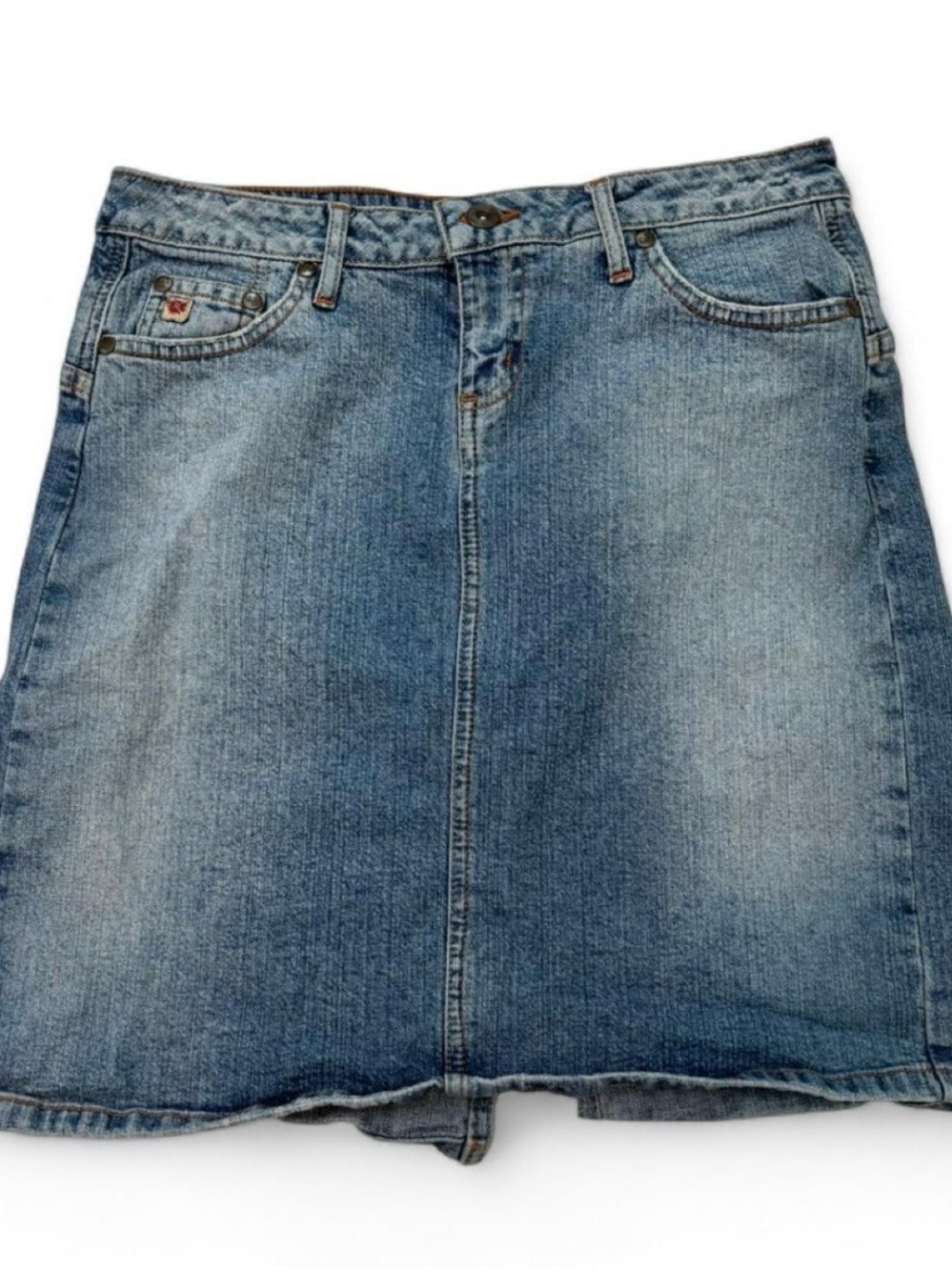 Vintage Paris blue denim knee length cotton skirt Sz 5 whimsy cottagecore